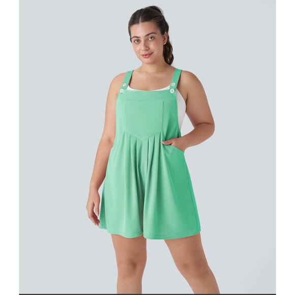 NWT Halara Light Sea Green Pockets Waffle Casual Plus Size Overalls Sz. 2X - Picture 1 of 4